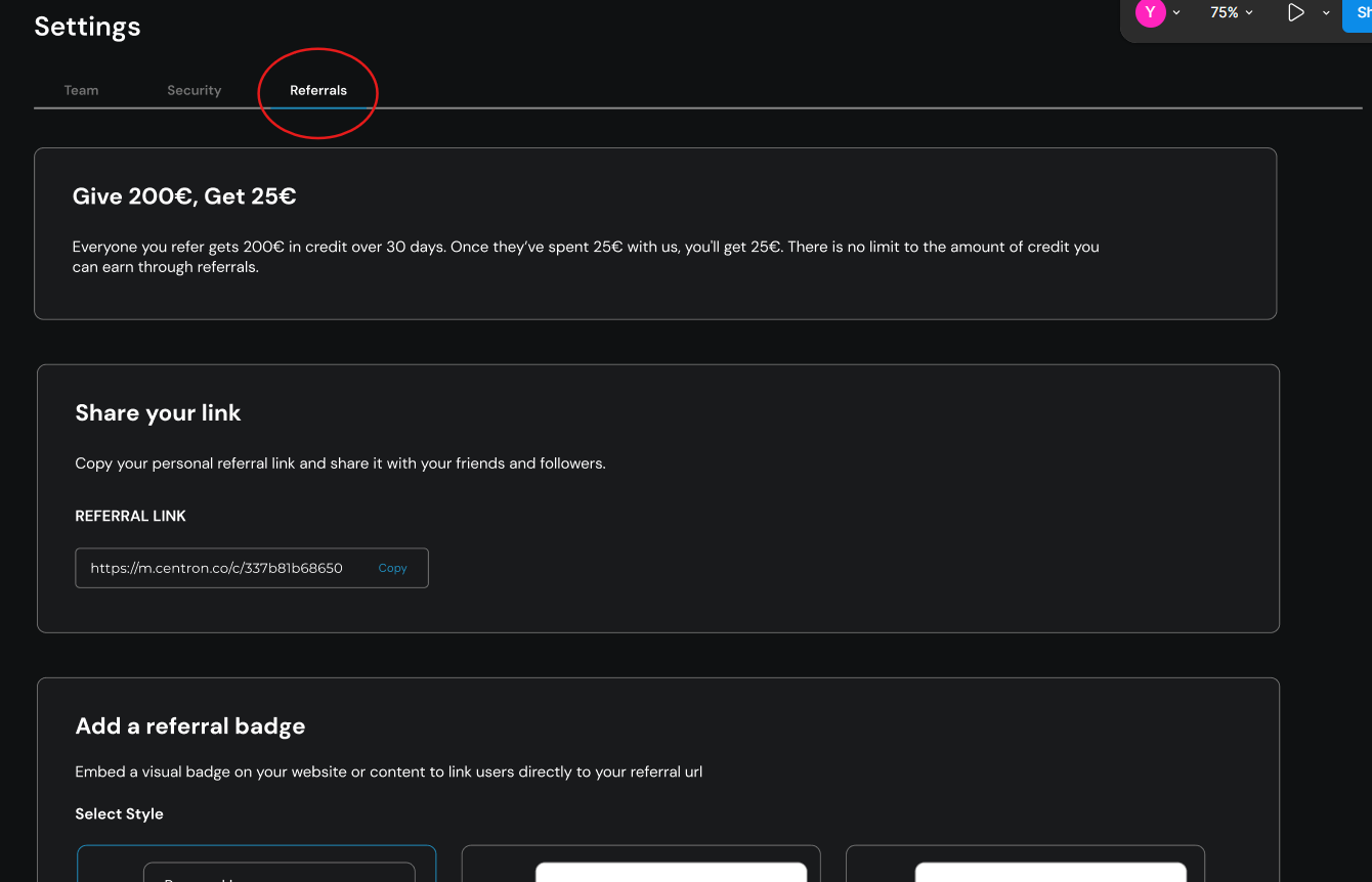 centrons Empfehlungsbereich