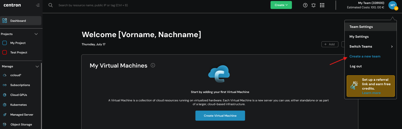 Ein neues Team anlegen