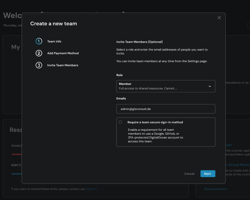 Team Mitglieder einladen