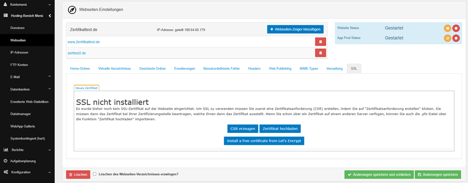 Install a free certificate from Let's Encrypt